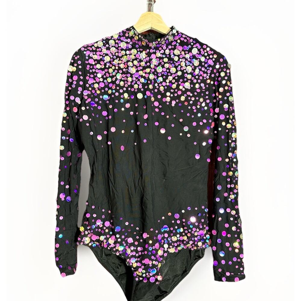Glamour Costumes Roller Skating Competition Bodysuit Y2K Sequin Black XLA Drag